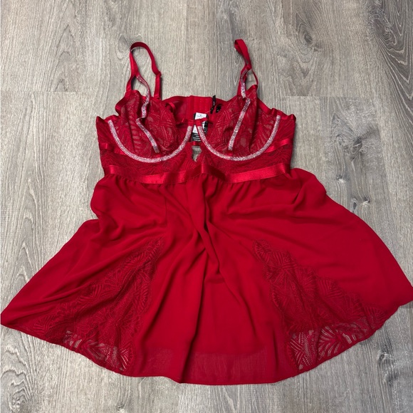 Diamante Camisole Lace Underwire Babydoll Red Plus Size Chemise Lingerie Size 2
